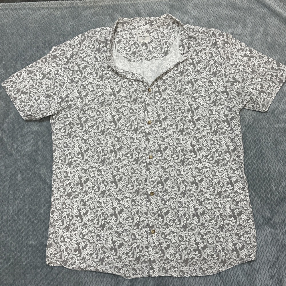 Jack O'Neill Men's XL Short Sleeve Button Shirt Hawaiian Vacation Grey White